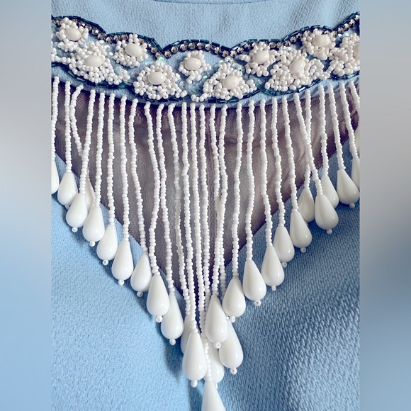 Sydney North Beckman’s vintage baby blue wiggle dress beaded neckline - Picture 5 of 14